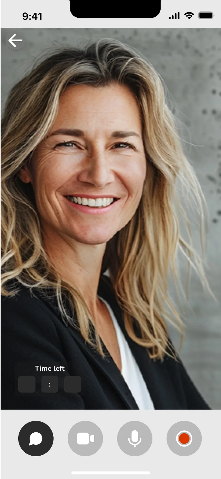 A Wisr video consultation in progress, with the expert full screen and controls for chat, camera, microphone and recording