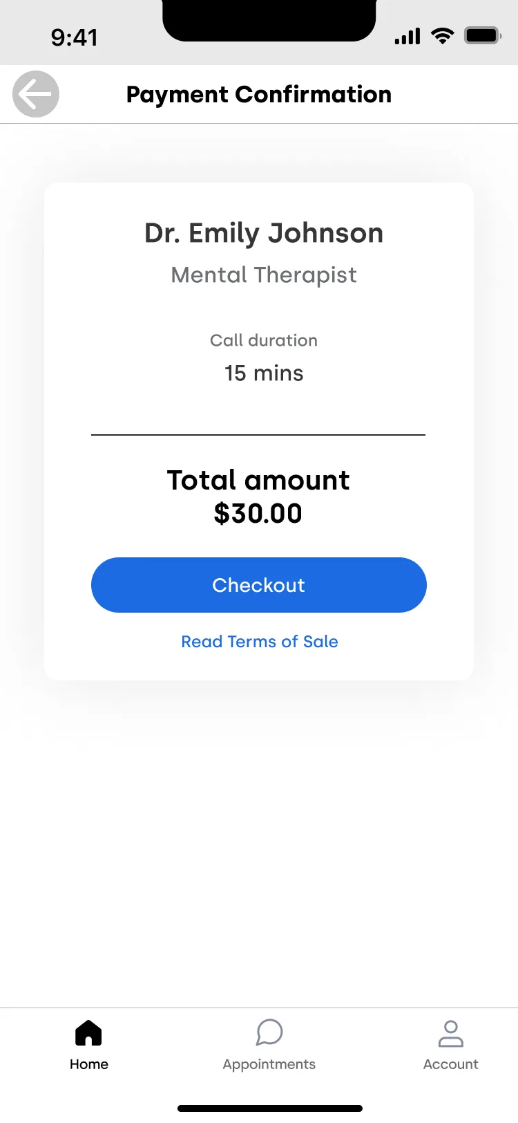 The Wisr payment confirmation: expert, call duration and total amount above a checkout action